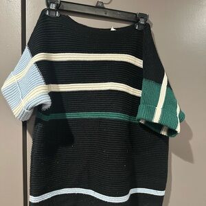 Paul Smith Off-the-Shoulder Striped Sweater in Black, Green, and Blue